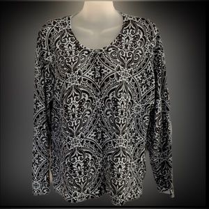 Light Blue & Black Paisley Dressbarn Woman Cardigan